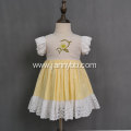 Fashion yellow cotton linen fabric girls baby dresses